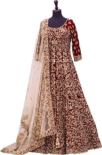 Fashion Ameza Red Embroidered Semi Stitched Gown,Red,XX-Large