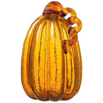 Glitzhome Amber Crackle Tall Glass Pumpkin
