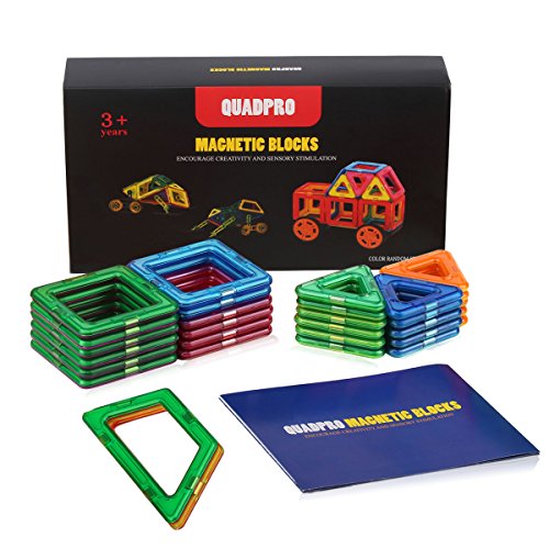 Quadpro 36 Piece Magnet Tiles Magnetic Building Blocks for Kids, Standard Set with Wheel