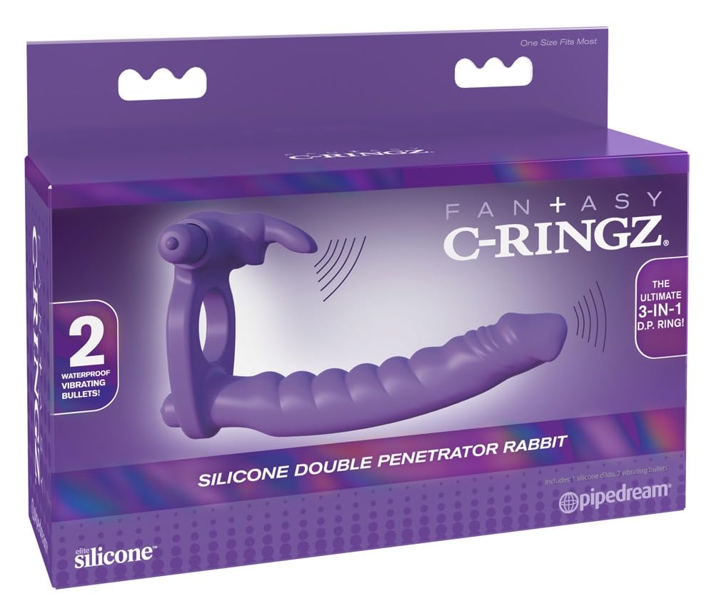 Pipedream Fantasy C-Ringz Silicone Double Penetrator Rabbit Purple 18cm