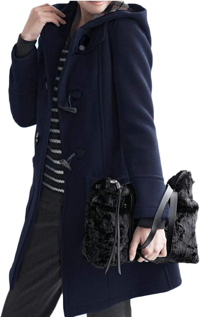 Women's Pea Coat Winter Autumn Classic HoodedOutwear Jacket Dark Blue XL Clothing