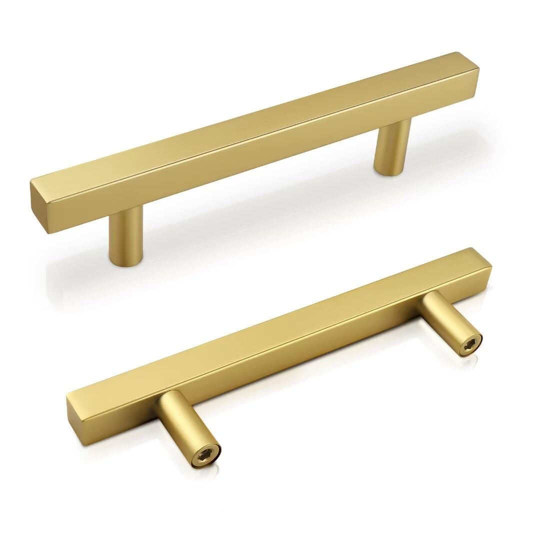 Photo 1 of NIZADO Brass Dresser Pulls 3-3/4 Inch, 5 Pack Gold Drawer Handles Cabinet Pulls, Brushed Gold Kitchen Cabinet Handles, 6 Inch Overall Length