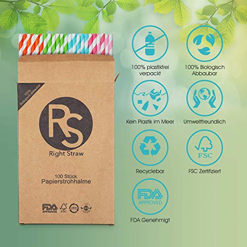 Papierstrohhalme Biologisch Abbaubar und Recyclebar – 100 Stück – Bunte Umweltfreundliche Bio und Öko Papier Trinkhalme… – Bild 4