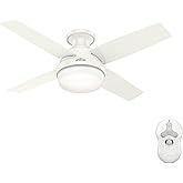 Hunter 44 inch Outdoor or Indoor Ceiling Fan with LED Light and Remote Control - Low Profile Mount Ceiling Fan, 4 Blades, For