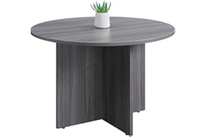 NBF SIGNATURE SERIES NBF at Work 42" Round Conference Tables - Thermally Fused Gray Laminate Conference Room Tables - X Base Office Meeting Table - Durable Training Tables for Brainstorming Collaboration Sessions