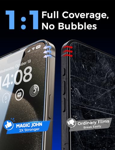 MAGIC JOHN 2 Pack for iPhone 15 Pro Max 6.7 inch Tempered Glass Screen Protector, Auto Dust-Elimination Installation, Bubble Free, Dynamic Island Compatible, HD Clear, Easy Installation
