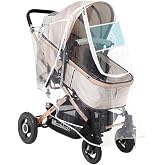 Universal Stroller Rain Cover, Clear EVA Baby Travel Weather Shield | Waterproof, Windproof, Protect from Sun Dust Snow, Breathable Side Vents, Zipper Design, Quick‑install