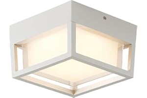 CHENS01 Small Outdoor Flush Mount LED Ceiling Light Exterior Porch Light Ceiling Mounted for Patio Balcony Terrace, 3000K Warm, 125w Equivalent, White, 6.3”x6.3”x4.3”