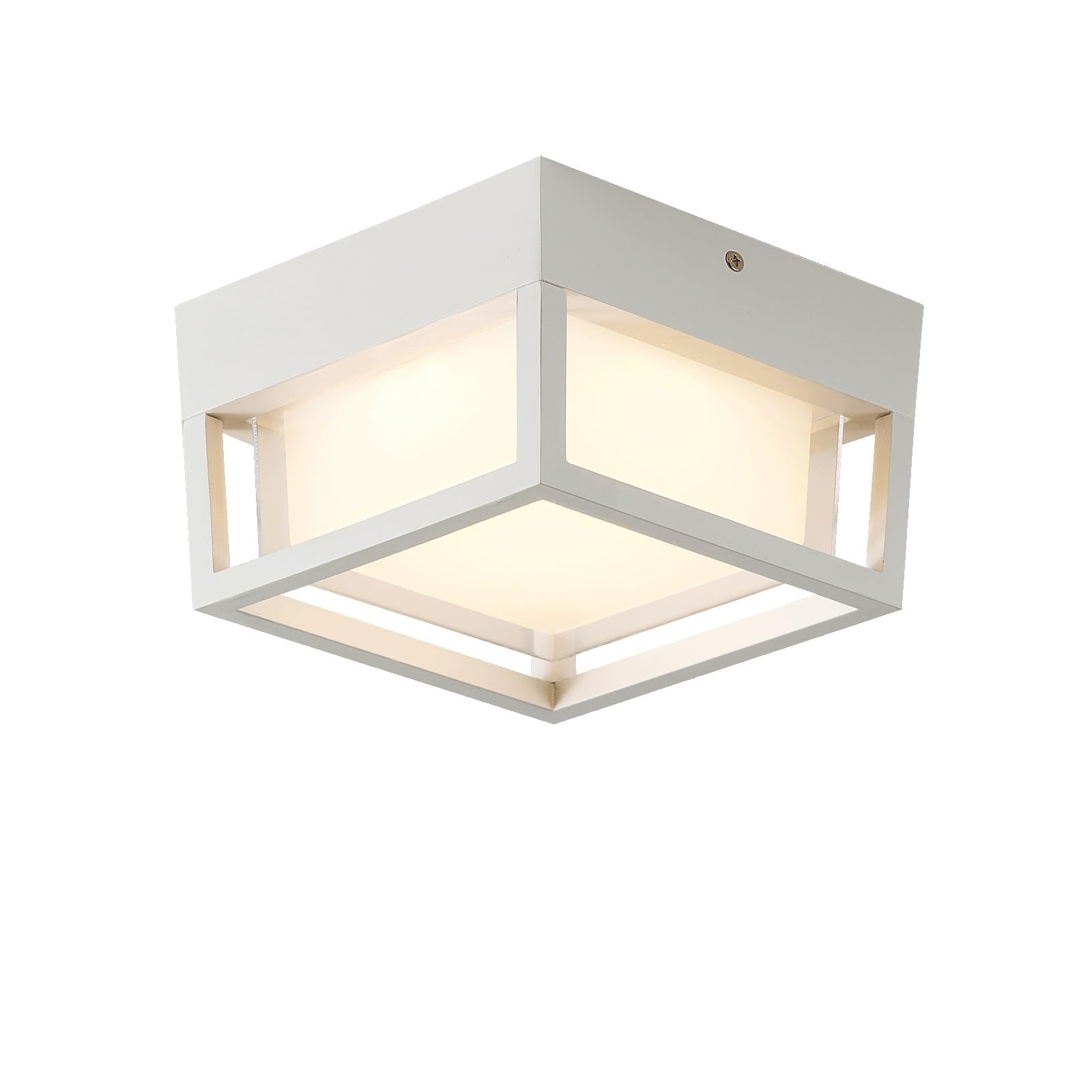 Photo 1 of CHENS01 Small Outdoor Flush Mount LED Ceiling Light Exterior Porch Light Ceiling Mounted for Patio Balcony Terrace, 3000K Warm, 125w Equivalent, White, 6.3”x6.3”x4.3”