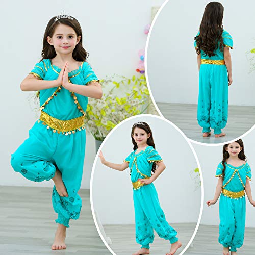 Joy Join Princess Jasmine Costume Outfit for Toddle Girls Birthday Halloween Party with Gloves,Crown,Wand Accessories 4t 5t