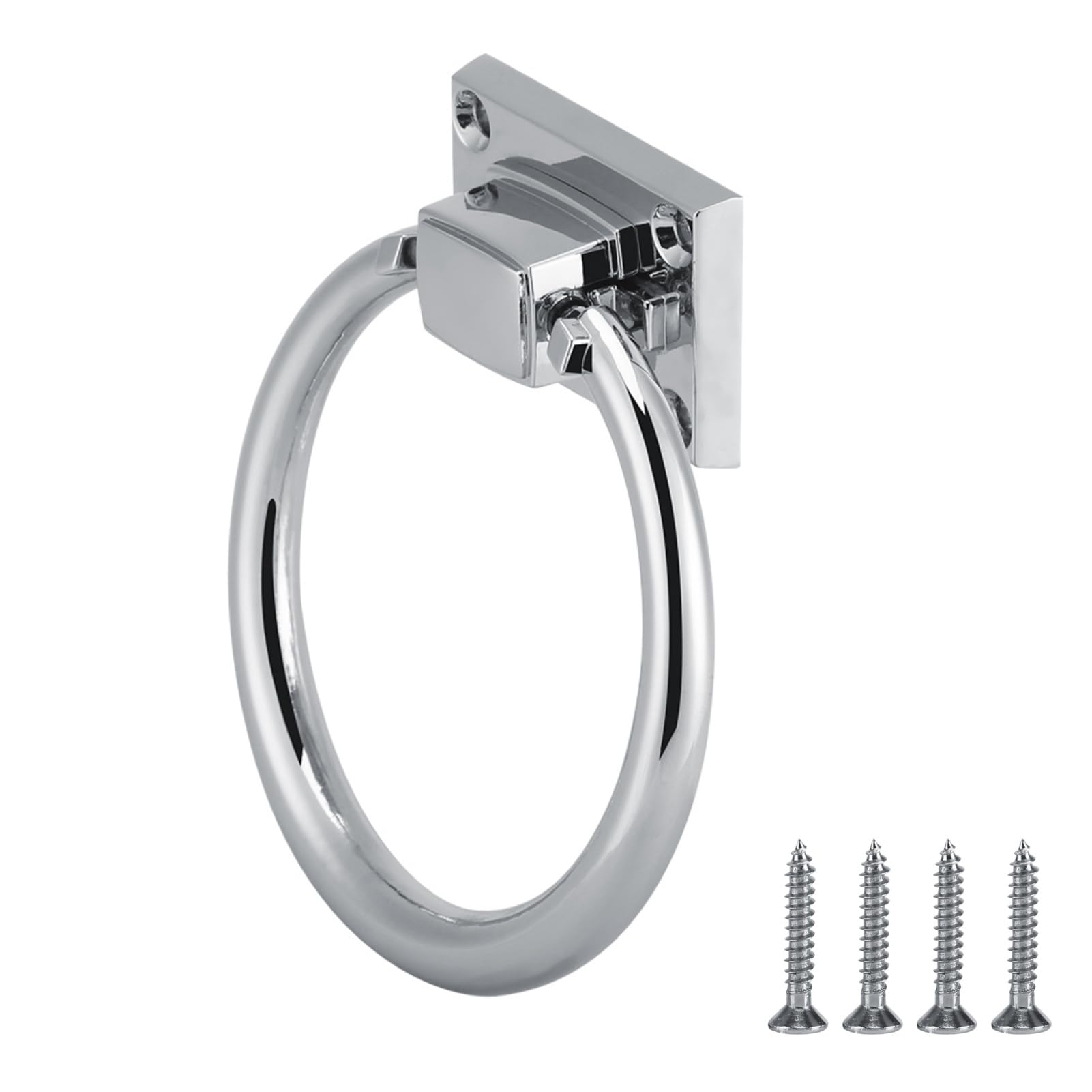 Cyrank Solid Ring Door Knocker, Furniture Knobs Pull Cabinet Ring Pull Rings for Door Handle Chair Back Modern Wooden Door Knocker 111x56x38MM, Shiny Silver