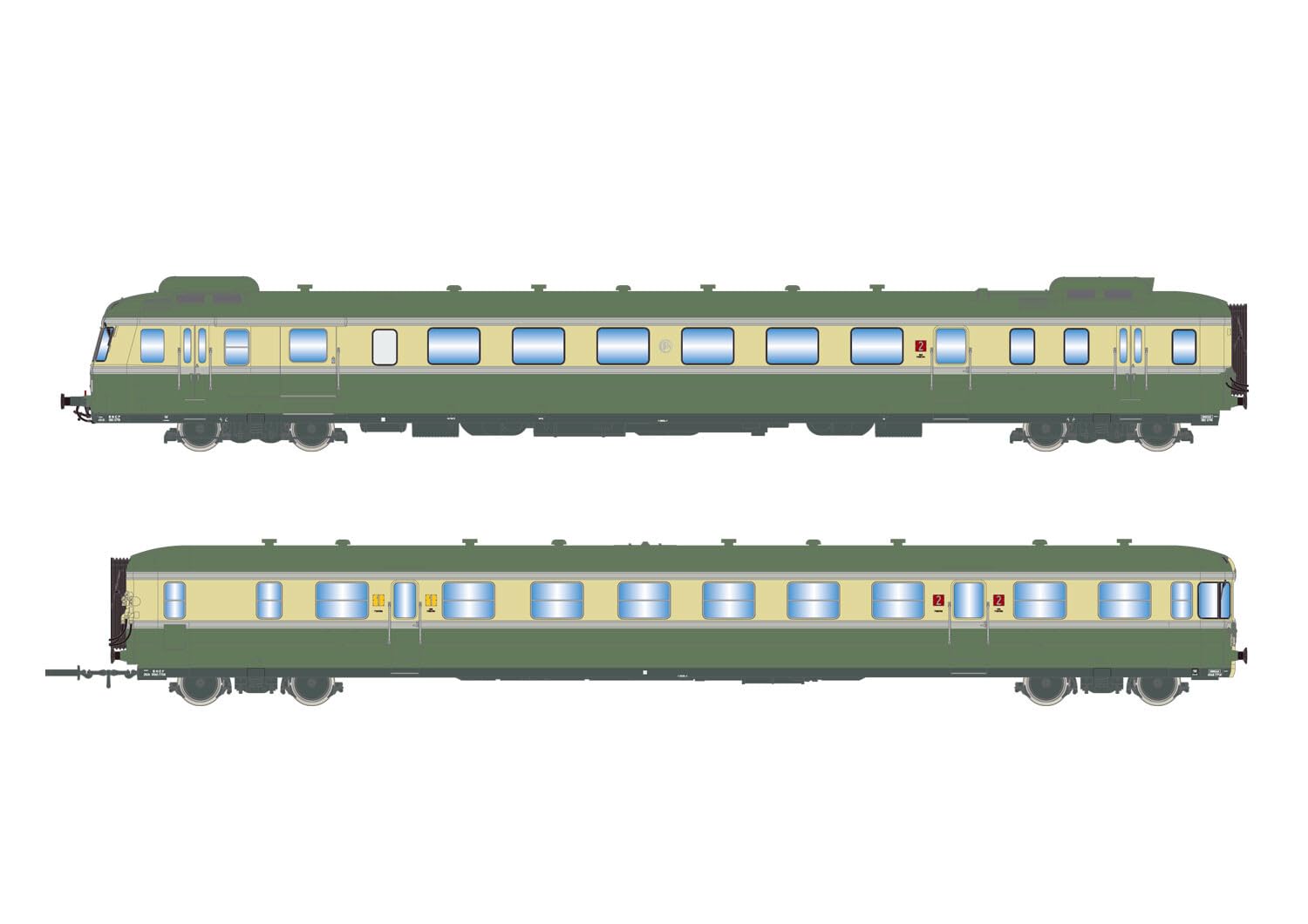 Jouef HJ2429 SNCF, diesel railcar RGP II X 2719 + trailer XRAB 7708, green-beige livery, with smoke shields, new logo, ep. IV 1:87 Scale HO Gauge