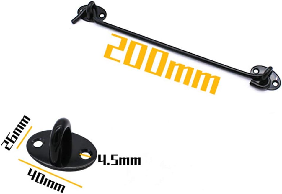 BuxiuGK 2 Piece Cabin Hook Eye Door Latch Stainless Steel 8 Inch/200mm with 8 Mounting Screws for Shed Doors Cabinet Doors - Black - Image 5