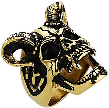 ValilyMen's Cool Horn Goat Skull Ring Stainless Steel Motorcycle Biker Zombie Vampire Skull Ring Size 7-13