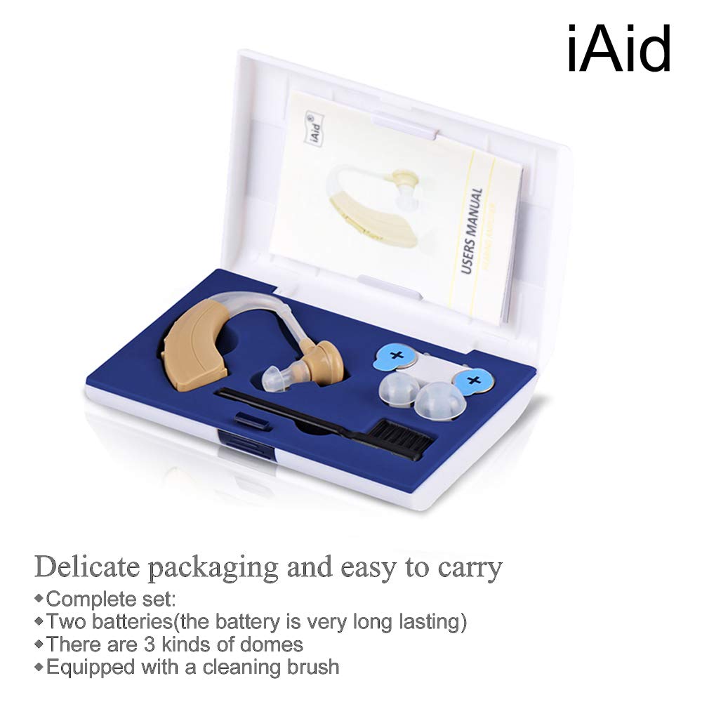 Digital Hearing Amplifier Aid - FDA Approved Personal Sound Device with 2Pcs 500hr Batteries, 4 Channels Noise Reduction, Hearing Aid Cleaning Kit for Adults and Seniors by iAid