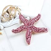 Pretty Sparkling Starfish Keychain Keyring Crystal Rhinestones Purse Pendant Handbag Charm Multicolored