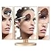 Magicfly Vanity Mirror Lighted Makeup Mirror 10X 3X 2X 1X Magnifying Mirror with 21 LED Lights, Trifold Mirror with Touch Screen, Adjustable Brightness & Stand, Dual Power Supply Mode, Gold