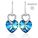 Double Heart Dangle Earrings with Austrian Crystals - Anniversary Birthday Gift with Jewelry Box for Women and Girls