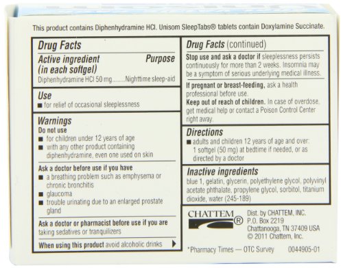 UNISOM SLEEPGELS, DIPHENHYDRAMINE HCL 50 MG, 60 COUNT