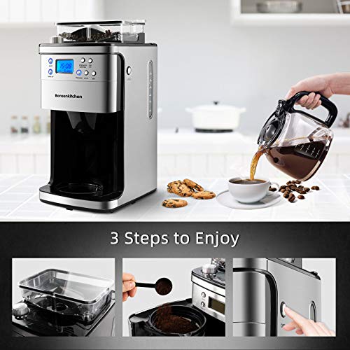 12Cup Coffee Maker, Programmable Coffee Machine with Burr Conical