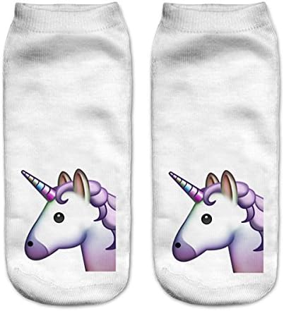 Orlesp-Unicorn Socks Low Cut Ankle Socks Unicorn Element Cartoon Boat Socks (White-1)