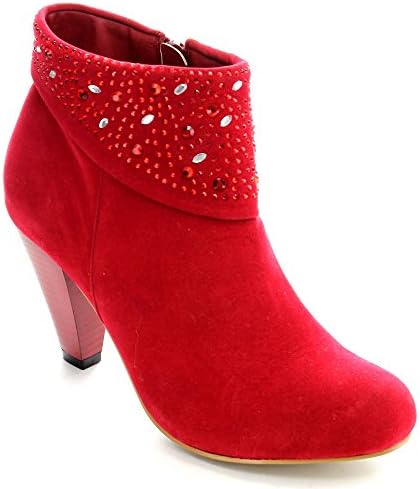 Rck Bella Chucky-1 Women's Elegant Middle Heel Rhinestone Bootie, Color:RED, Size:5.5