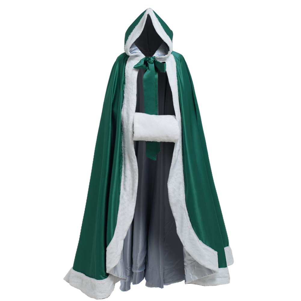 GRACEART Wedding Hooded Cloak Bridal Cape with Fur Trim Faux Fur Cloak (green)