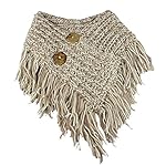 Cable Knit Button Collar Scarf With Fringe