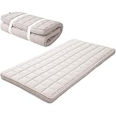 EMOOR Japanese Padded Futon Mattress Machi Twin Gray, Gusset Foldable Storable Elastic Bands Floor Sleeping Guest Bed Tatami Mat