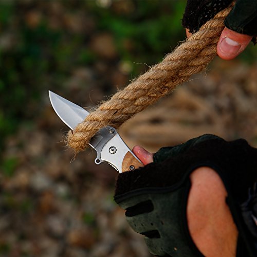 Naturous Folding Pocket Knife Survival Hunting Knife Wooden Handle with Liner Lock