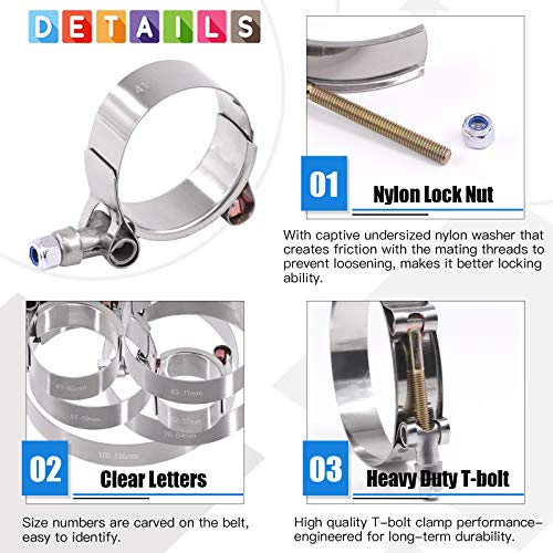 Glarks 12Pcs 6 Sizes 32116mm Stainless Steel TBolt Hose Clamps Turbo