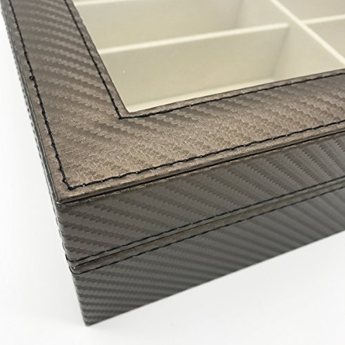UnionPlus 8-Slot Eyeglass Sunglass Glasses Organizer Collector - Faux Leather Storage Case Box (Coffee - Carbon Fibre) - Thumbnail 3