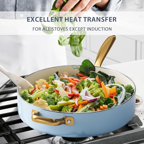 Ceramic Pots and Pans Set - Non Toxic Cookware Set with Cooking Utensils Set, Kitchen Cookware Sets Dutch Oven Pot Saucepan Set Sauté Pan Frying Pan Set for Cooking Pot Gold Kitchenware Gift
