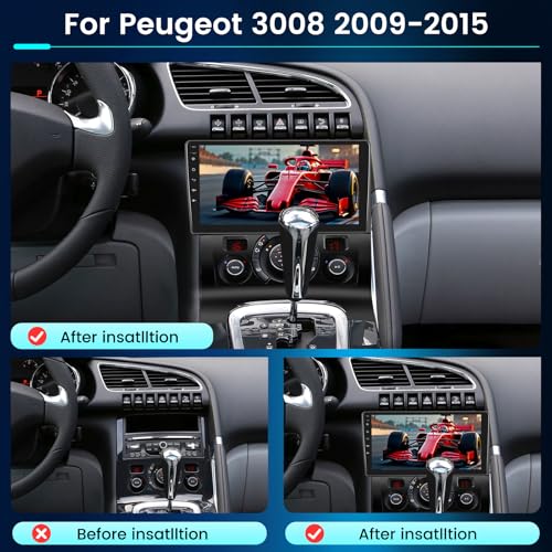 NHOPEEW 4+64G Car Radio for Peugeot 3008 2009-2015 – 9 Inch Android Radio with Wireless Carplay and Android Auto – Mirror Link 32EQ DSP Split Screen + Rear View Camera & Microphone