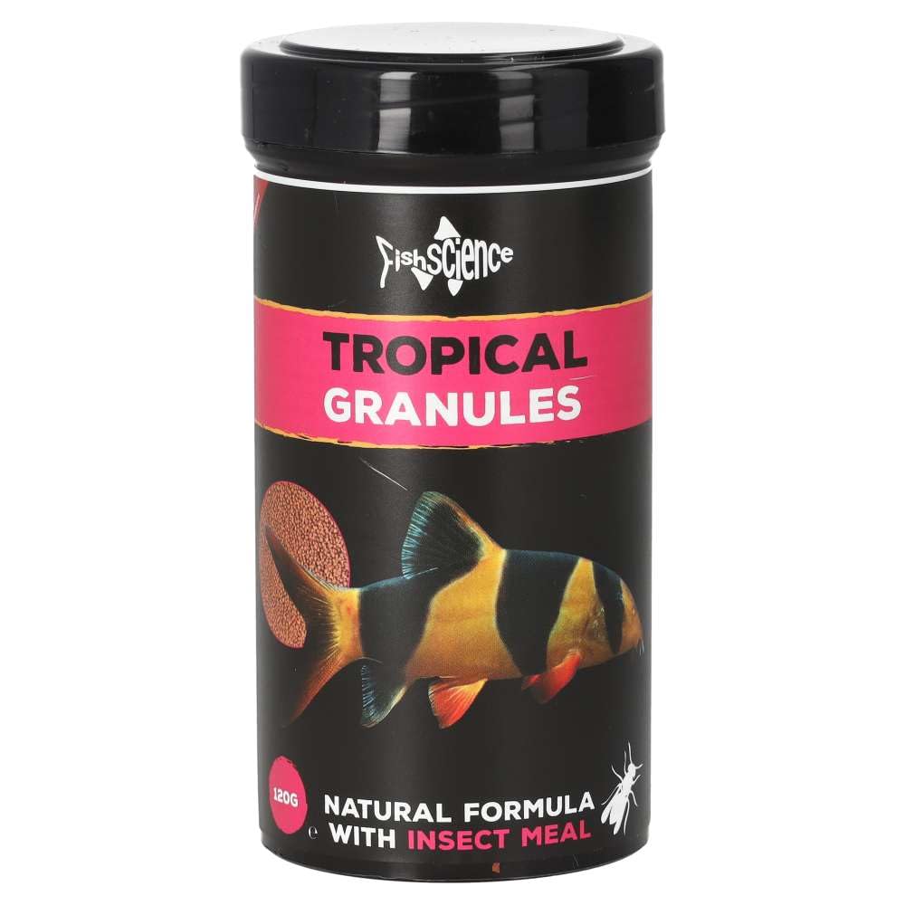 FishScience Tropical Granules 120g (250ml) | High Protein Natural Diet With Insect Meal, Spirulina, Krill & Vegetables – Slow Sinking, Enhances Color & Immunity