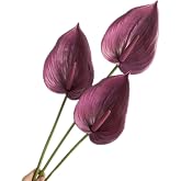 Corkwaw 3Pcs Artificial Anthurium Lily Flowers | for home decor dining table centerpiece prom party decor (Purple)