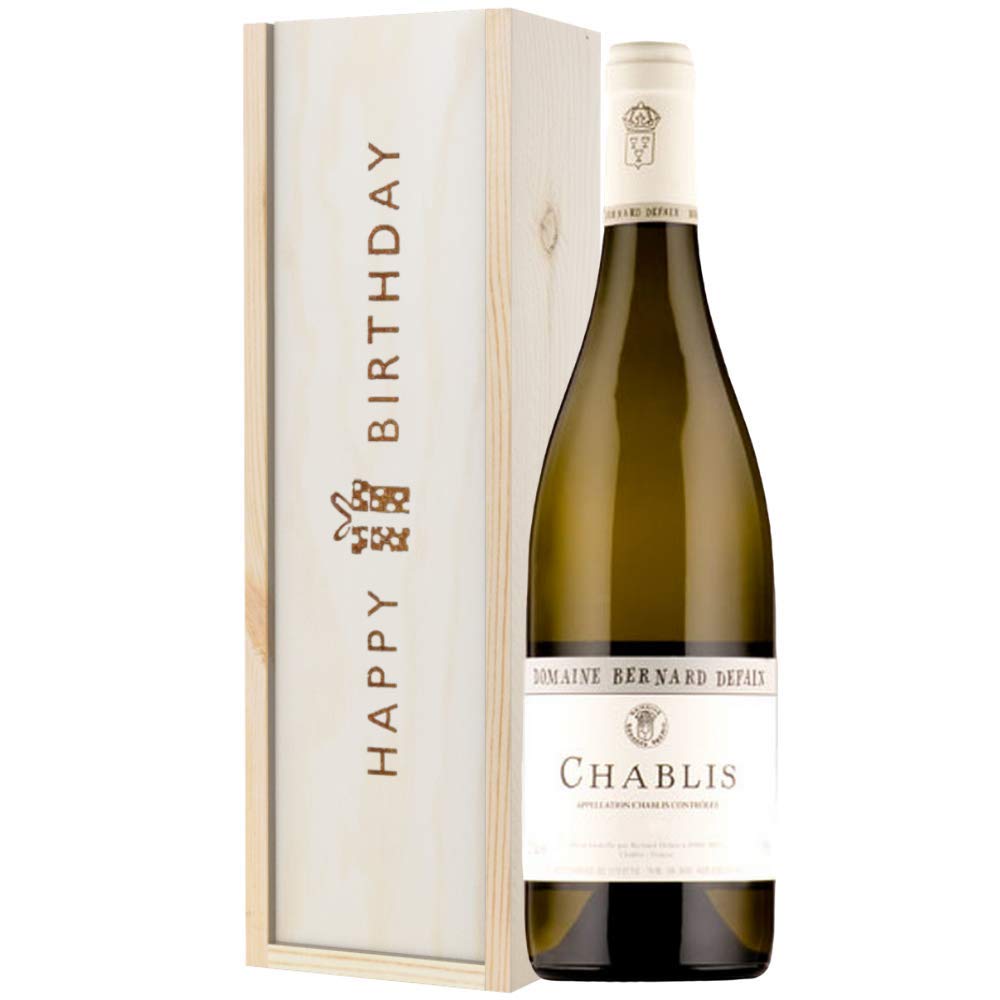 Chablis White Wine Birthday Gift Set In Wooden Box - Birthday Wine Gift Box - 18th Birthday - 21st Birthday - 30th Birthday - 40th Birthday - 50th Birthday - 60th Birthday