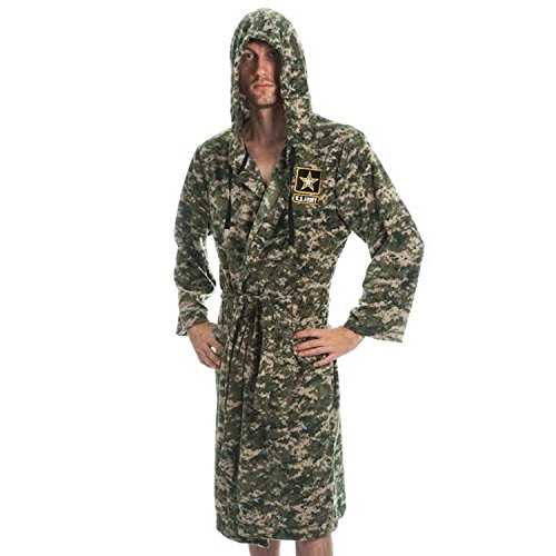 Army Strong Camouflage Fleece Adult Lounge Hooded Bath Robe, Small/Medium