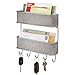 mDesign Wall Mount Metal Woven Mail Organizer Storage Basket - 2 Tiers, 6 Hooks - for Entryway, Mudroom, Hallway, Kitchen, Office - Holds Letters, Magazines, Coats, Leashes, Keys - Chrome/Light Gray