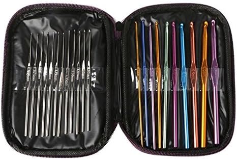 Aluminum Crochet Hooks Needles Knit 22pcs Set Multi Color Weave Craft Yarn New