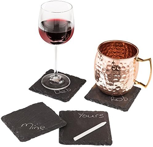4 Sizes to Choose: Stone Age Slate coasters (4"x4" coaster) with Soap Stone Chalk. (Set of four coasters)