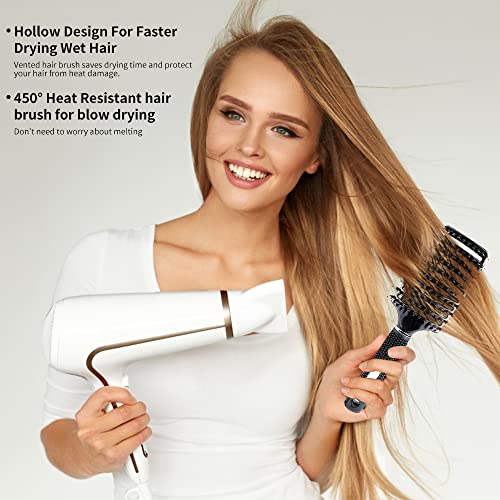 Boar Bristle Hair Brush, Vented And Curved Detangling Hair Brush For