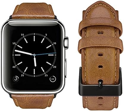 top4cus Genuine Leather iwatch Strap Replacement Band Stainless Metal Clasp, Compatible Apple Watch Series 4 Series 3 Series 2 Series 1 and Sport Edition(Matte Yellow Brown, 44 mm)