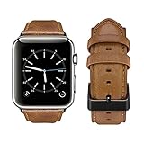 For Apple Watch Band, top4cus Genuine Leather iwatch Strap Replacement Band with Stainless Metal Clasp for Apple Watch Series 3 Series 2 Series 1 Sport and Edition (Matte Yellow Brown, 42mm)