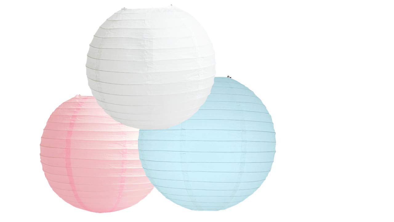 Paper Lanterns Mix Color Packs of 3 Round Paper Lanterns Lampshade Party Decorations (Baby Pink Blue Shade, 10" (25 Cm))