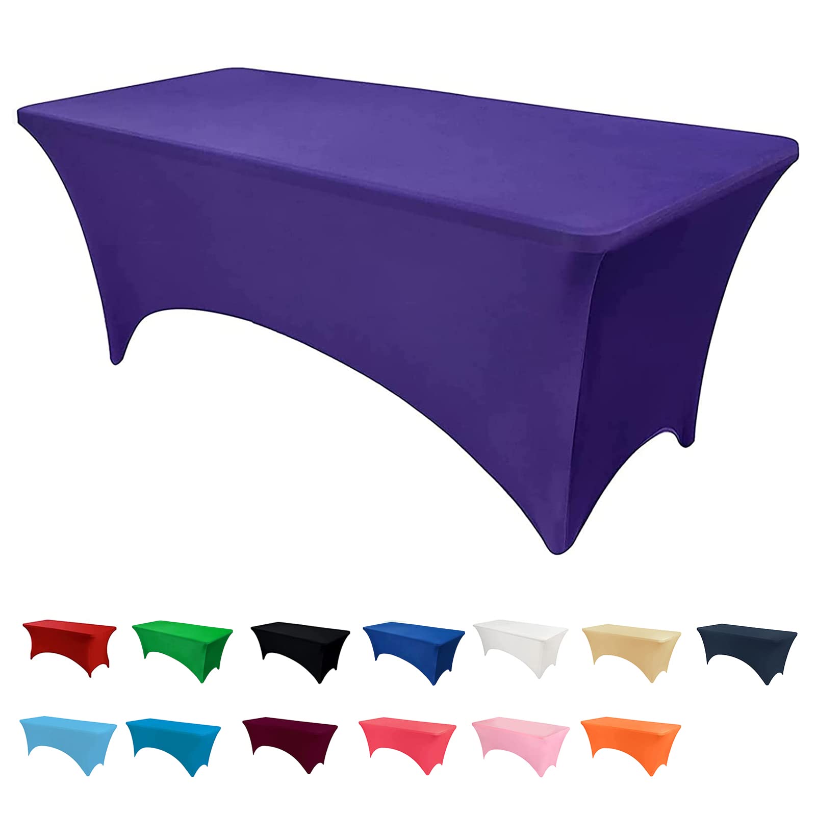 Newthinking 6FT Stretch Tablecloth for Craft, Spandex Stretch Table Cloth, Washable and Wrinkle Resistant Market Stall Table Cover for Banquet Folding Table Event Wedding (Purple)