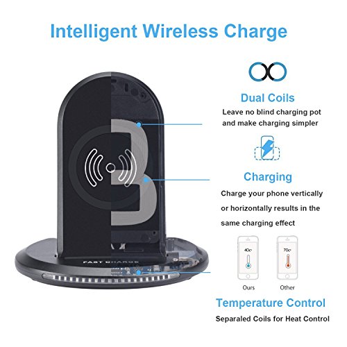 STSEETOP Wireless Charger,Foldable Charging Stations with Build-in Cool Fan for iphone X iphone 8 Plus iphone 8,Fast Charger for Samsung Galaxy S8 Plus S7 Edge Note 8 and Qi-Enabled Device(No adapter) - Thumbnail 3