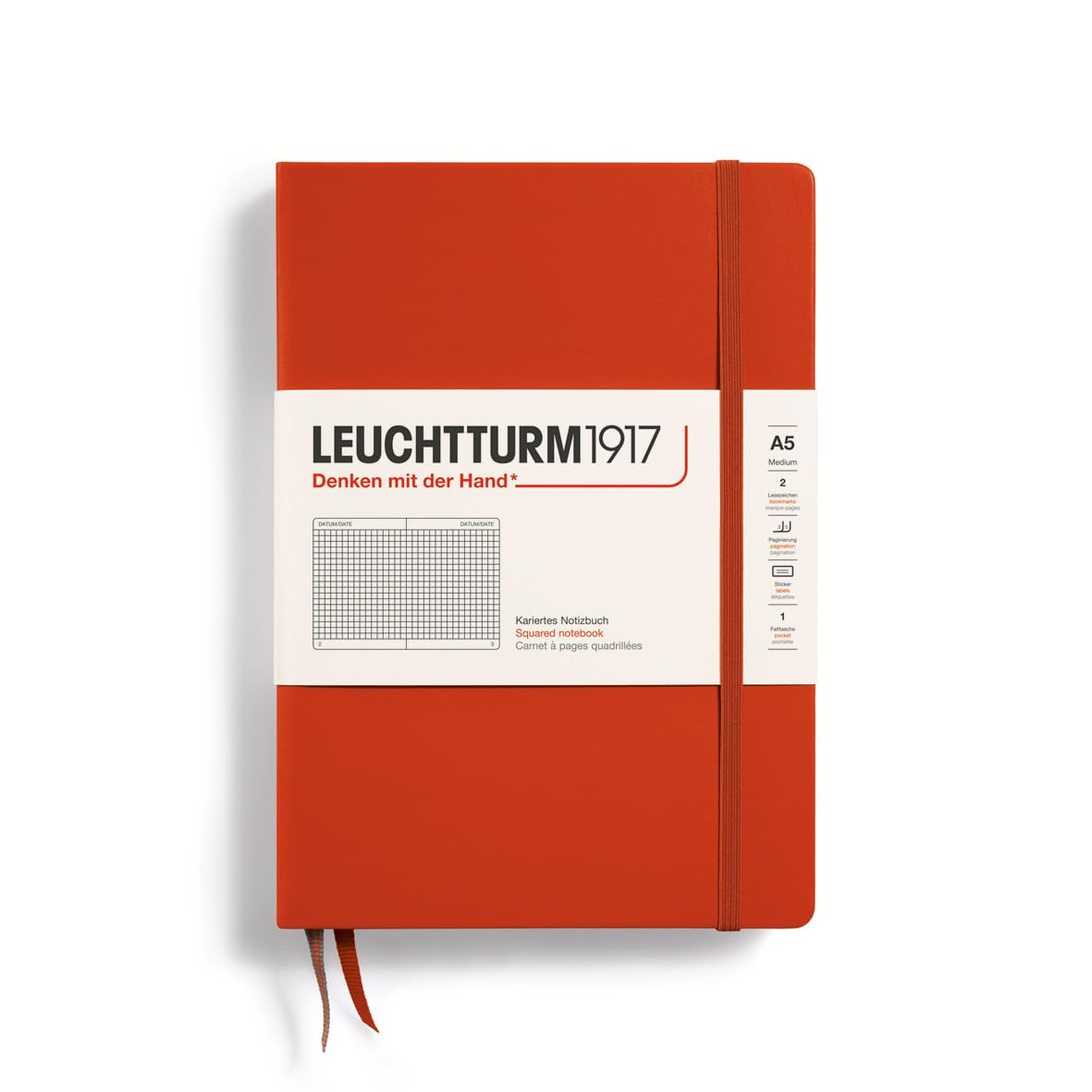LEUCHTTURM1917 367253 Notebook Medium (A5), Hardcover, 251 Numbered Pages, Fox Red, Squared — image 1