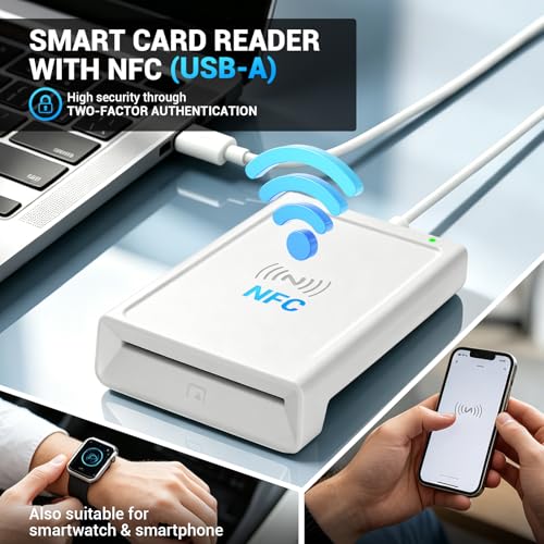 USB Card Reader with NFC, CIE USB Smart Card Reader with NFC, CAC Cards and Contactless Cards, Support Electronic Identity eID, Health Cards, Credit, SIM, Compatible DNI ID DNIe nPA
