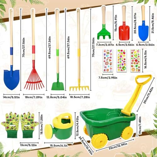 Wheelbarrow for Children, 13pcs Children's Wheelbarrow Set Gardening Set, Children's Garden Tools Set with Shovel, Broom, Rake and Leaf Rake, Sprayer Outdoor Sand Toys (B)